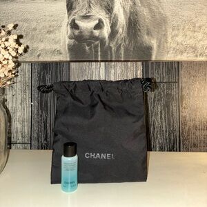 CHANEL Black Drawstring Dust Bag with Skincare Eye Makeup Remover Sample